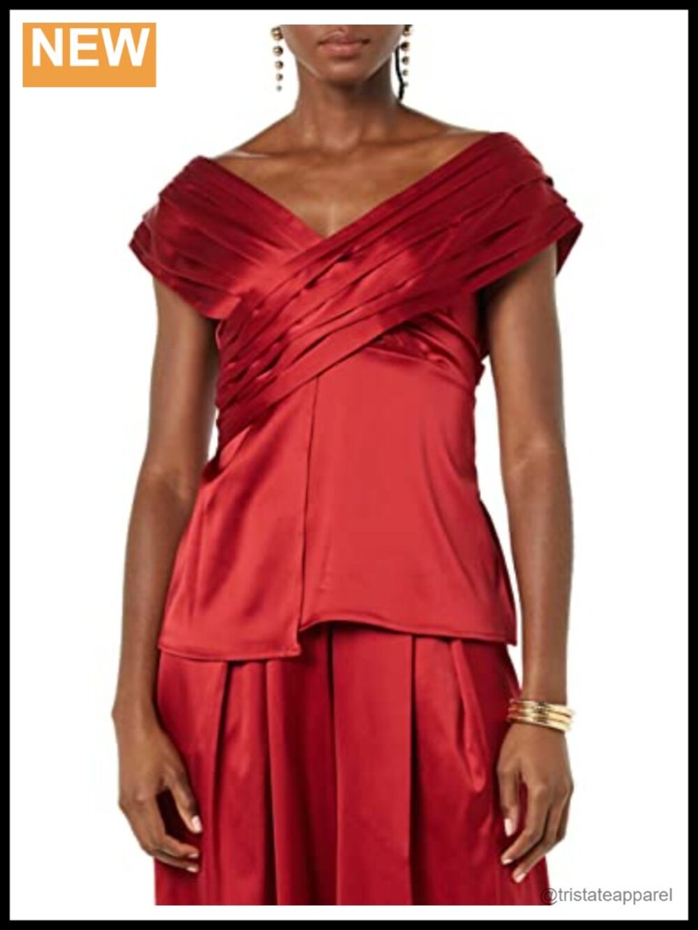 Sleeveless Wrap Peasant Top Polyester Satin V-Neck